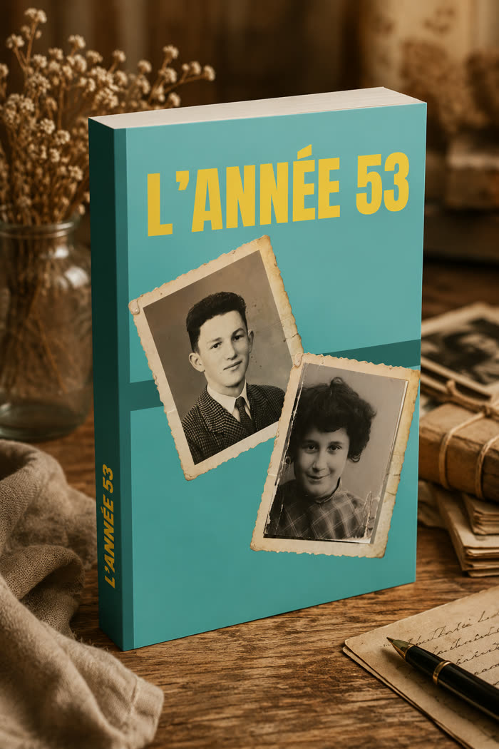 Le livre L'année 53 posé sur une table en bois
