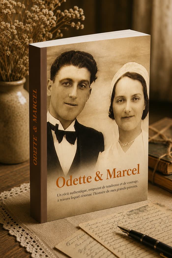 Le livre Odette et Marcel posé sur une table en bois