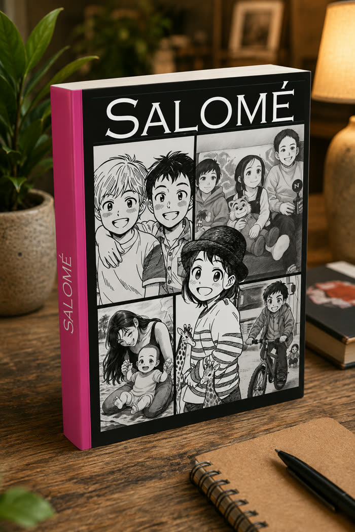 Le livre Salomé posé sur une table en bois